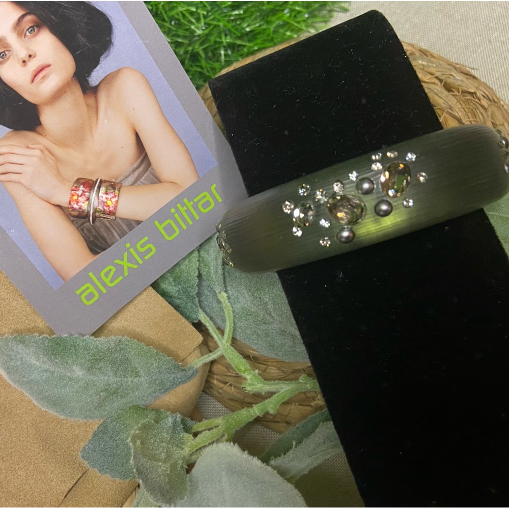 Vintage Alexis Bittar  Deep Green Lucite and Crystal Bangle.Circa early/mid 90’s